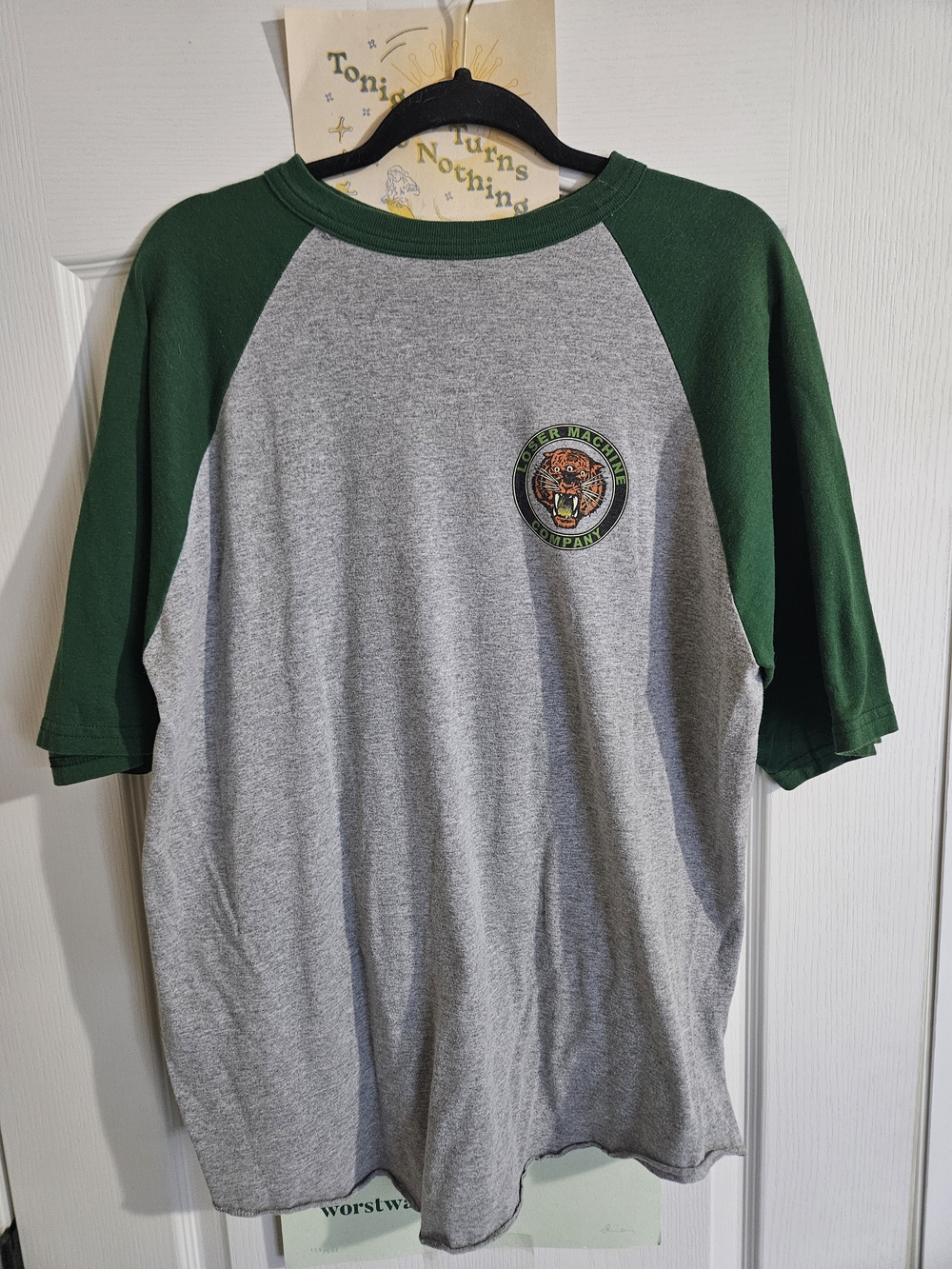 Gray & Green Raglan Tee with Tiger Patch - Unbranded